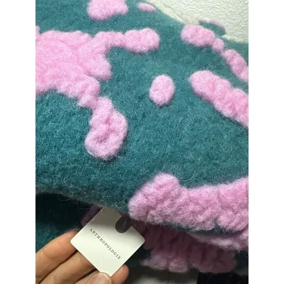 NEW Anthropologie Wool Blanket Throw ITALY Floral Boho Bright Large Green Pink